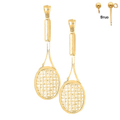 Sterling Silver 66mm Tennis Racquets Earrings (White or Yellow Gold Plated)