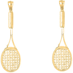 Yellow Gold-plated Silver 66mm Tennis Racquets Earrings