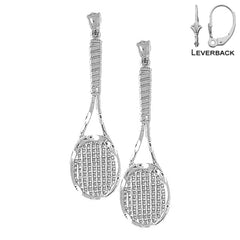 Sterling Silver 50mm Tennis Racquets Earrings (White or Yellow Gold Plated)