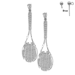 Sterling Silver 50mm Tennis Racquets Earrings (White or Yellow Gold Plated)