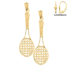 Sterling Silver 44mm Tennis Racquets Earrings (White or Yellow Gold Plated)