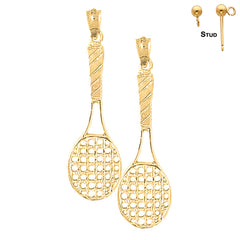 Sterling Silver 44mm Tennis Racquets Earrings (White or Yellow Gold Plated)
