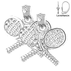 Sterling Silver 17mm Tennis Racquets Earrings (White or Yellow Gold Plated)