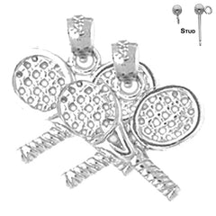 Sterling Silver 17mm Tennis Racquets Earrings (White or Yellow Gold Plated)