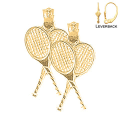 Sterling Silver 23mm Tennis Racquets Earrings (White or Yellow Gold Plated)