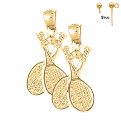 Sterling Silver 24mm Tennis Racquets Earrings (White or Yellow Gold Plated)