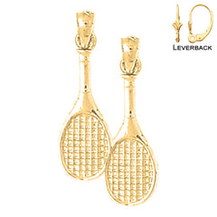 Sterling Silver 26mm Tennis Racquets Earrings (White or Yellow Gold Plated)