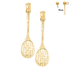 Sterling Silver 30mm Tennis Racquets Earrings (White or Yellow Gold Plated)