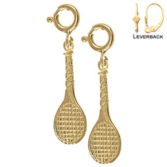 Sterling Silver 27mm Tennis Racquets Earrings (White or Yellow Gold Plated)