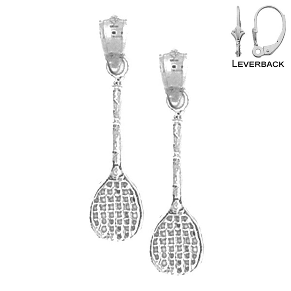 Sterling Silver 27mm Tennis Racquets Earrings (White or Yellow Gold Plated)