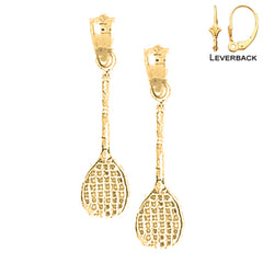 Sterling Silver 27mm Tennis Racquets Earrings (White or Yellow Gold Plated)