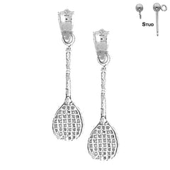 Sterling Silver 27mm Tennis Racquets Earrings (White or Yellow Gold Plated)