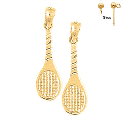 Pendientes de raquetas de tenis de plata de ley de 24 mm (chapados en oro blanco o amarillo)