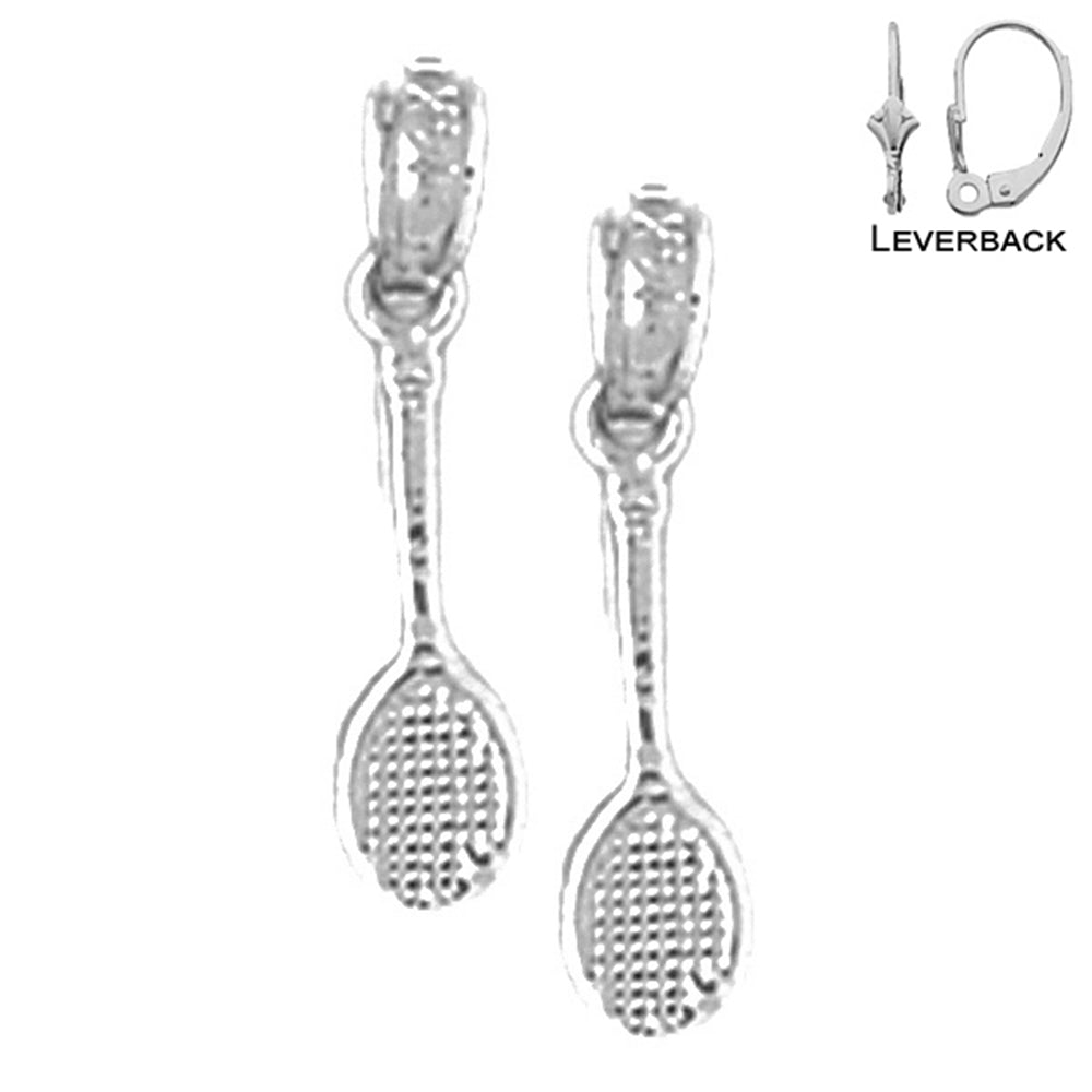 Sterling Silver 18mm Tennis Racquets Earrings (White or Yellow Gold Plated)