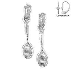 Sterling Silver 18mm Tennis Racquets Earrings (White or Yellow Gold Plated)