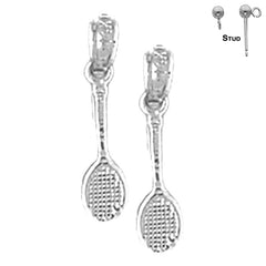 Sterling Silver 18mm Tennis Racquets Earrings (White or Yellow Gold Plated)