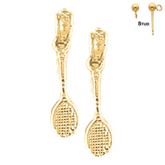 Pendientes de raquetas de tenis de plata de ley de 18 mm (chapados en oro blanco o amarillo)