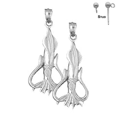 Sterling Silver 40mm Octopus Earrings (White or Yellow Gold Plated)