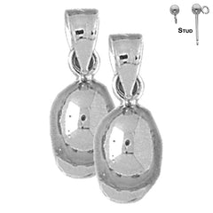 Sterling Silver 18mm 3D Baseball Helmet Earrings (White or Yellow Gold Plated)