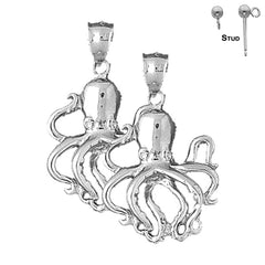 Sterling Silver 38mm Octopus Earrings (White or Yellow Gold Plated)