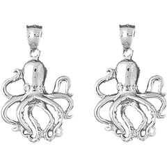 Sterling Silver 38mm Octopus Earrings