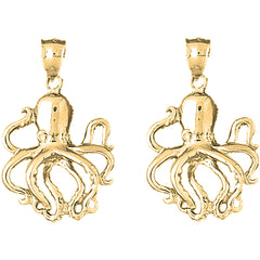 Yellow Gold-plated Silver 38mm Octopus Earrings