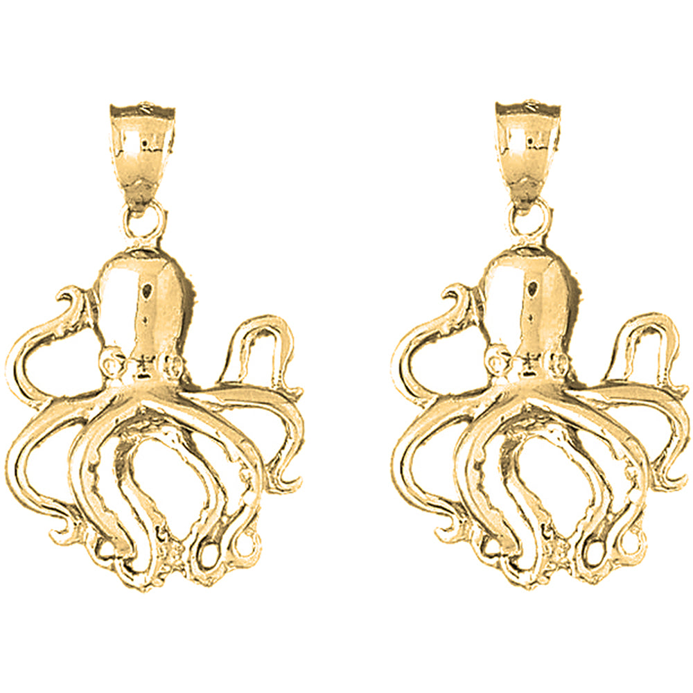 14K or 18K Gold 38mm Octopus Earrings