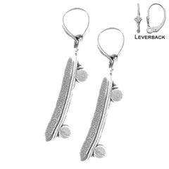 Sterling Silver 23mm 3D Skate Board Earrings (White or Yellow Gold Plated)