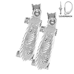 Sterling Silver 21mm 3D Skate Board Earrings (White or Yellow Gold Plated)