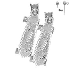 Pendientes de tabla de skate 3D de plata de ley de 21 mm (chapados en oro blanco o amarillo)