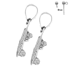 Sterling Silver 19mm 3D Skate Board Earrings (White or Yellow Gold Plated)