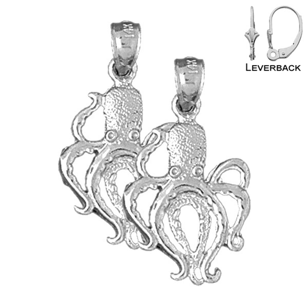 Sterling Silver 27mm Octopus Earrings (White or Yellow Gold Plated)