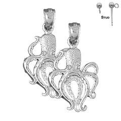 Sterling Silver 27mm Octopus Earrings (White or Yellow Gold Plated)