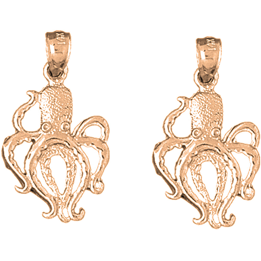 14K or 18K Gold 27mm Octopus Earrings