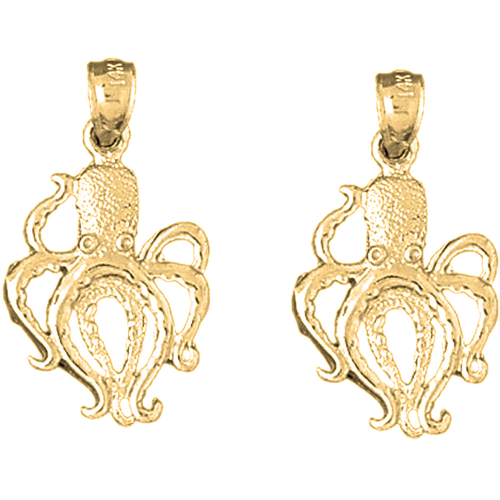 14K or 18K Gold 27mm Octopus Earrings