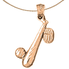 14K or 18K Gold Baseball Bat, Mitt, And Ball Pendant