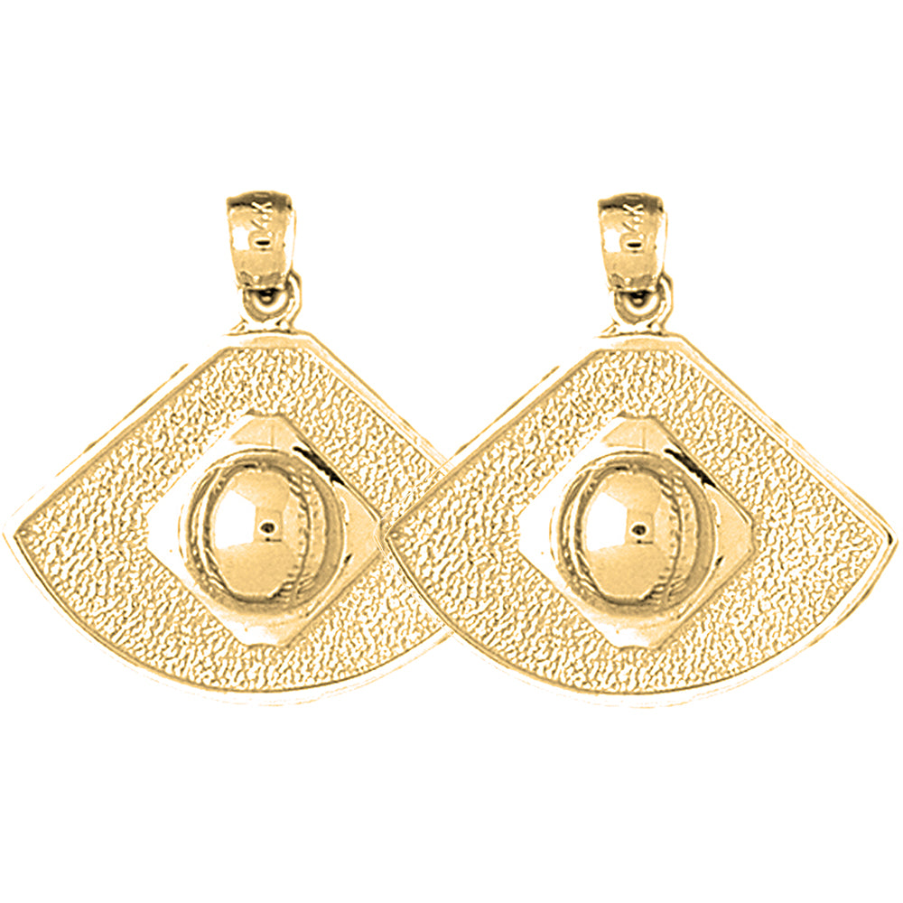 Yellow Gold-plated Silver 26mm Baseball Diamond Earrings