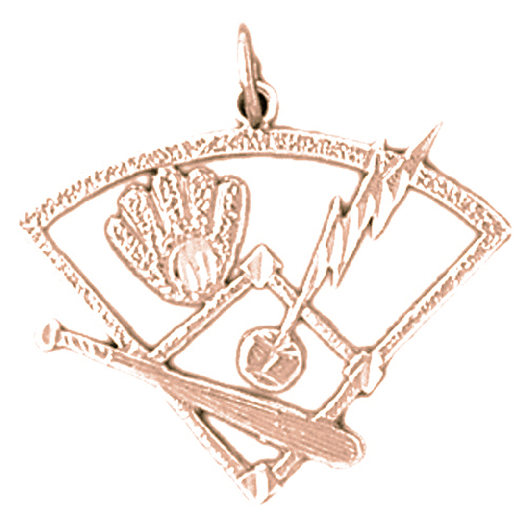 14K or 18K Gold Baseball Diamond With Bat And Ball Pendant