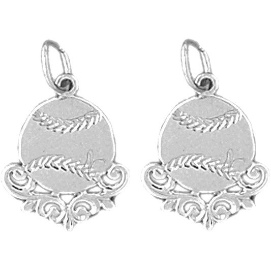 Sterling Silver 19mm Baseball Earrings