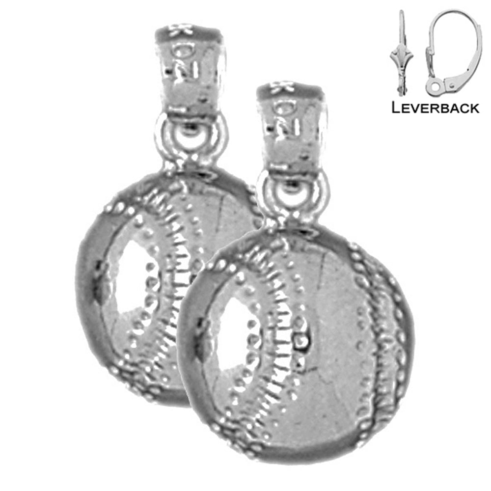 Pendientes de béisbol de plata de ley de 18 mm (chapados en oro blanco o amarillo)