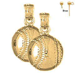 Pendientes de béisbol de plata de ley de 18 mm (chapados en oro blanco o amarillo)