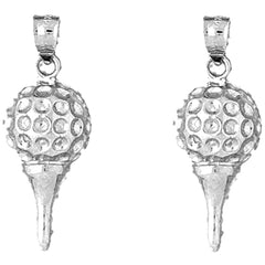 Sterling Silver 31mm Golf Ball On Tee Earrings