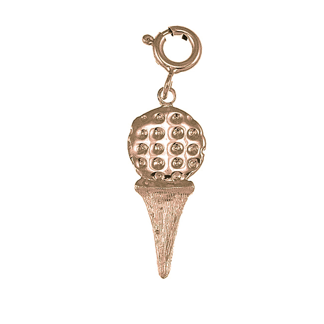 14K or 18K Gold Golf Ball On Tee Pendant