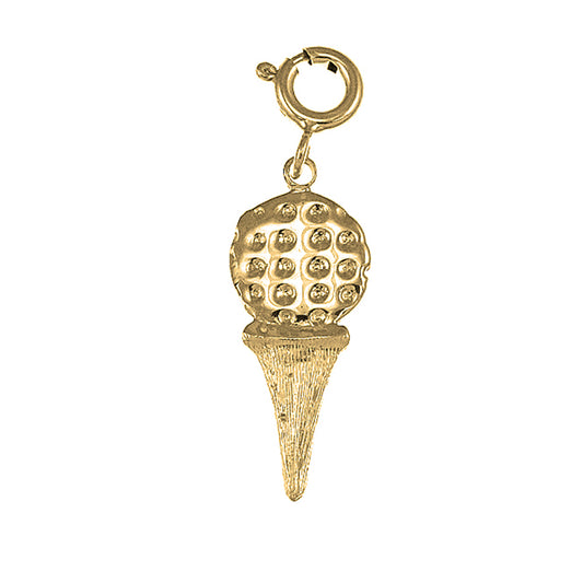 14K or 18K Gold Golf Ball On Tee Pendant