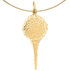 14K or 18K Gold Golf Ball On Tee Pendant