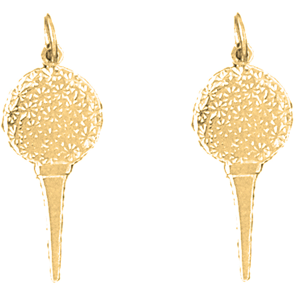 14K or 18K Gold 28mm Golf Ball On Tee Earrings