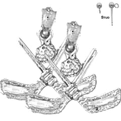 Sterling Silver 18mm 3D Golf Club Earrings (White or Yellow Gold Plated)