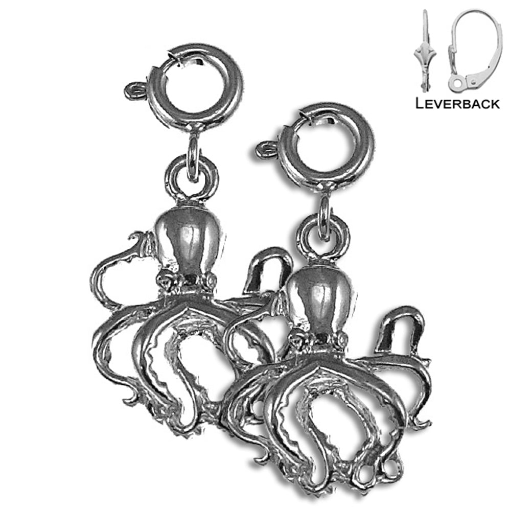 Pendientes de pulpo de plata de ley de 23 mm (chapados en oro blanco o amarillo)