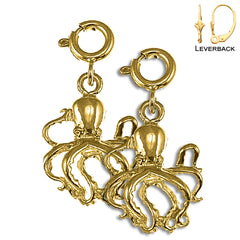 Sterling Silver 23mm Octopus Earrings (White or Yellow Gold Plated)