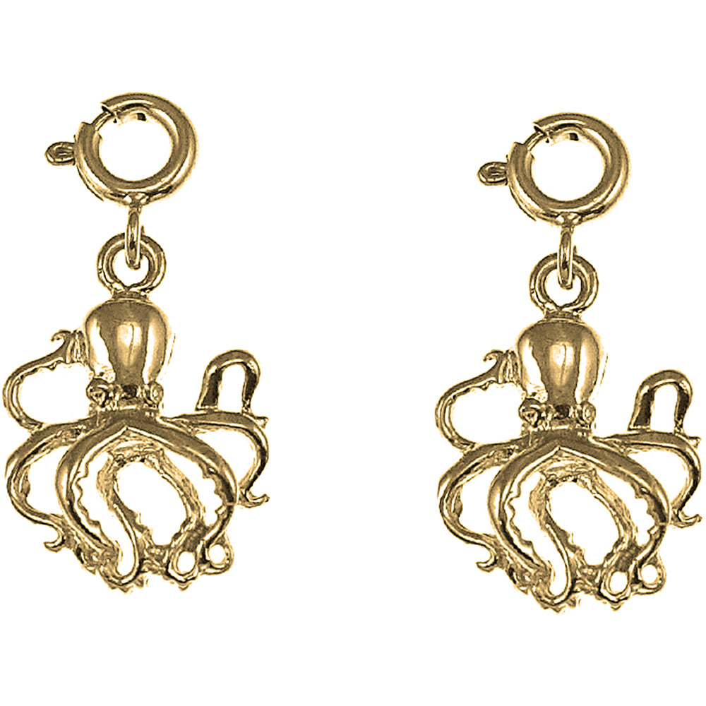 Yellow Gold-plated Silver 23mm Octopus Earrings